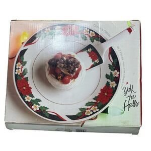Tienshan Fine China deck the halls cake plate 2-piece set
